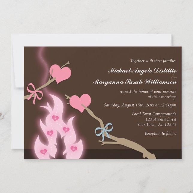 Campfire Hearts Campground Wedding Invitations (Front)