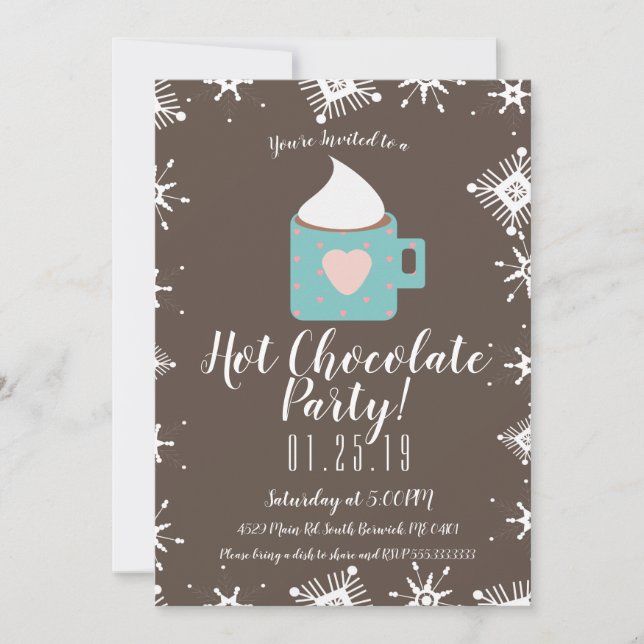 Campfire Hot Chocolate and Snowflakes Winter Party Announcement (Front)
