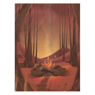 Campfire in the forest. tablecloth