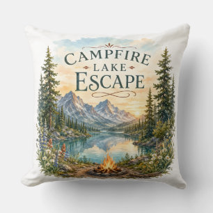 Campfire Lake Escape Mountain Wilderness Camping Cushion