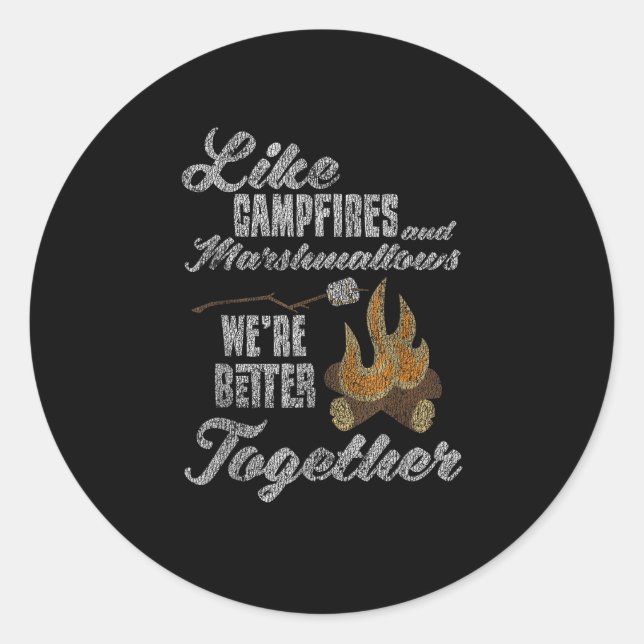 Campfire Marshmallows Better Together Distressed V Classic Round Sticker (Front)