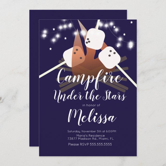 Campfire Marshmallows Stars Camping Outdoor Party  Invitation (Front/Back)