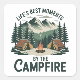 Campfire Moments Sticker   Retro Camping Tent