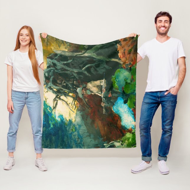 Campfire Mountain Man Adirondacks Winslow Homer  Fleece Blanket (In Situ)
