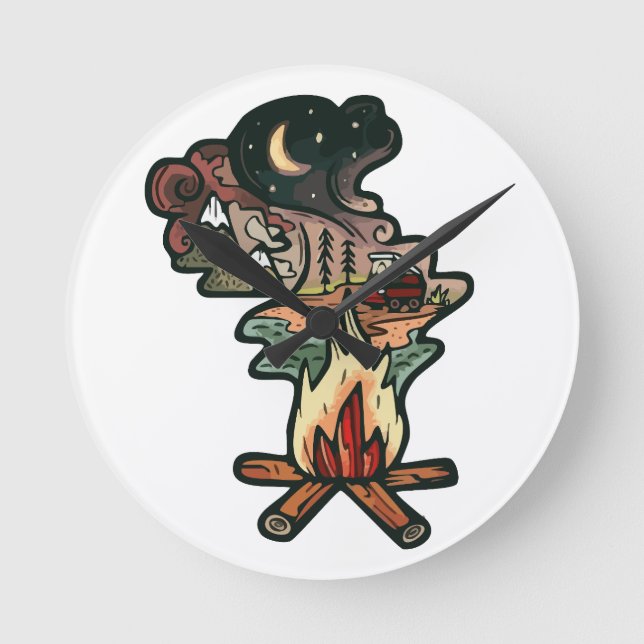 Campfire Night Adventure Round Clock (Front)