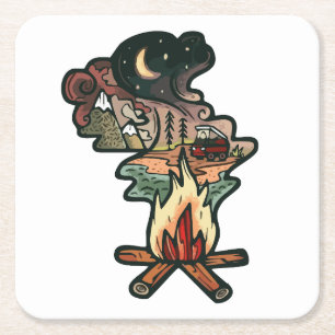 Campfire Night Adventure Square Paper Coaster