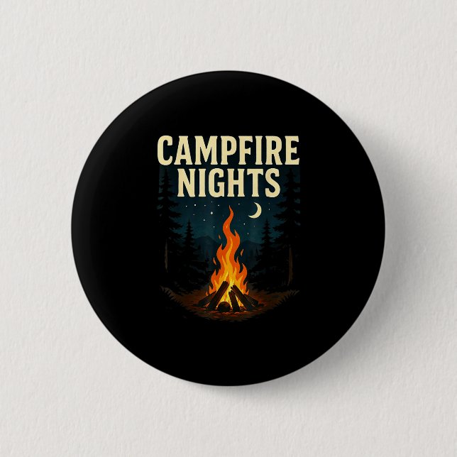 Campfire nights camping forest mountains  6 cm round badge (Front)