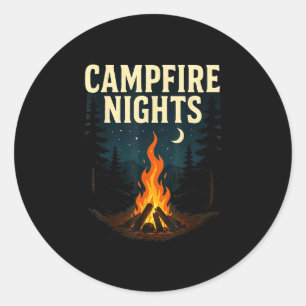 Campfire nights camping forest mountains classic round sticker