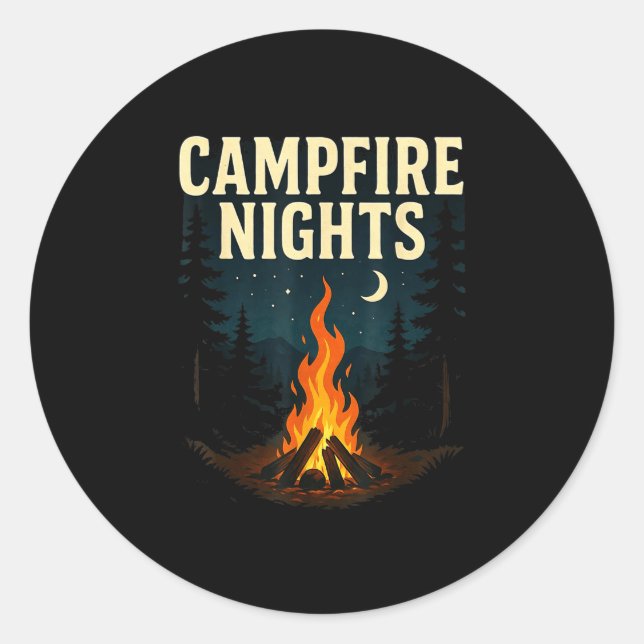 Campfire nights camping forest mountains  classic round sticker (Front)
