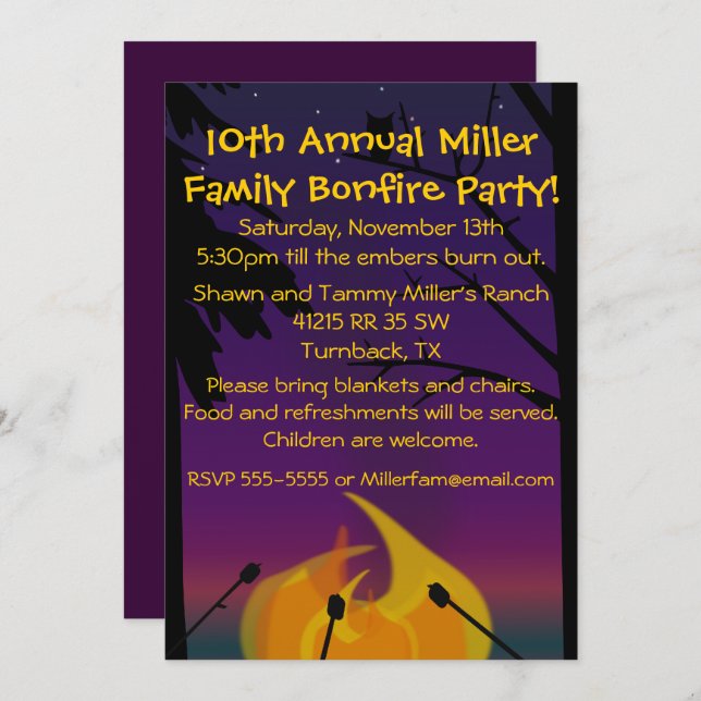 Campfire Party Invitation (Front/Back)