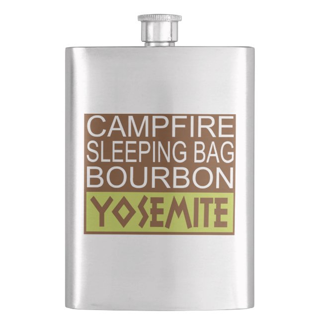 Campfire Sleeping Bag Bourbon Yosemite Hip Flask (Front)