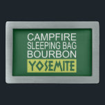 Campfire Sleeping Bag Bourbon Yosemite Rectangular Belt Buckle<br><div class="desc">What else do you need in life?  The outdoor life is calling you in Yosemite!</div>