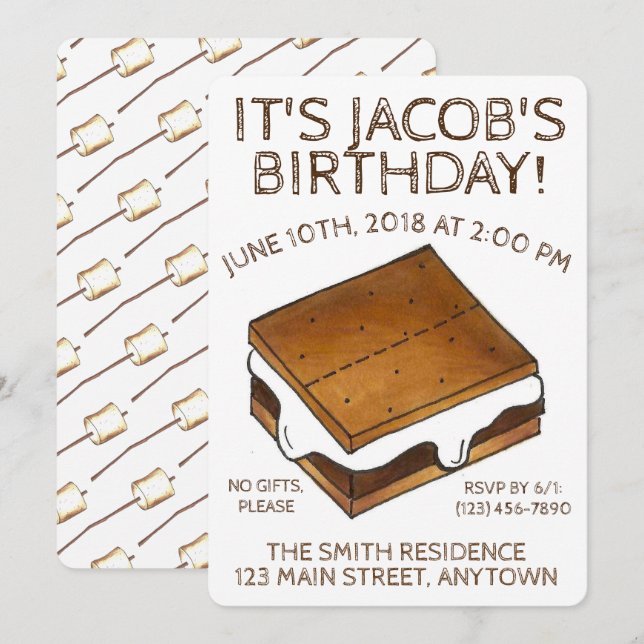 Campfire S'mores Marshmallow Smores Birthday Party Invitation (Front/Back)