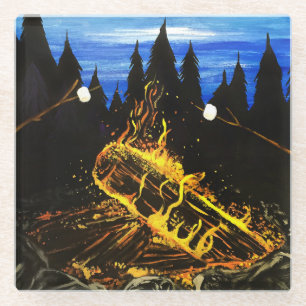 Campfire Sunset Wilderness Scene for Cosy Outdoor  Glass Coaster