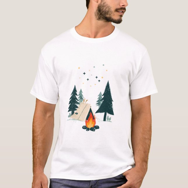 Campfire Under Starry Night Sky T-Shirt (Front)