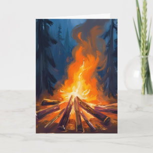 Campfire Watercolor Forest Painting Card