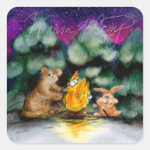 Campfire Winter Forest Animals Stickers