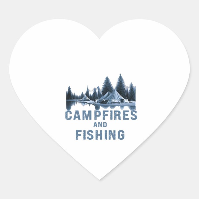 CAMPFIRES AND FISHING HEART STICKER (Front)