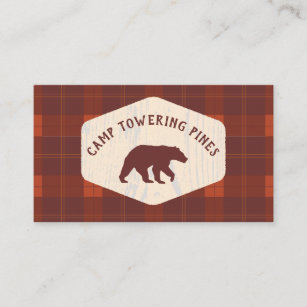 Campground Cabin Rental Rustic Look Plaid Bear Business Card