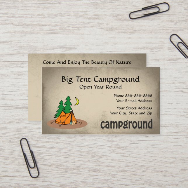 Campground Tent Outdoor Equipment Business Business Card (Front/Back In Situ)