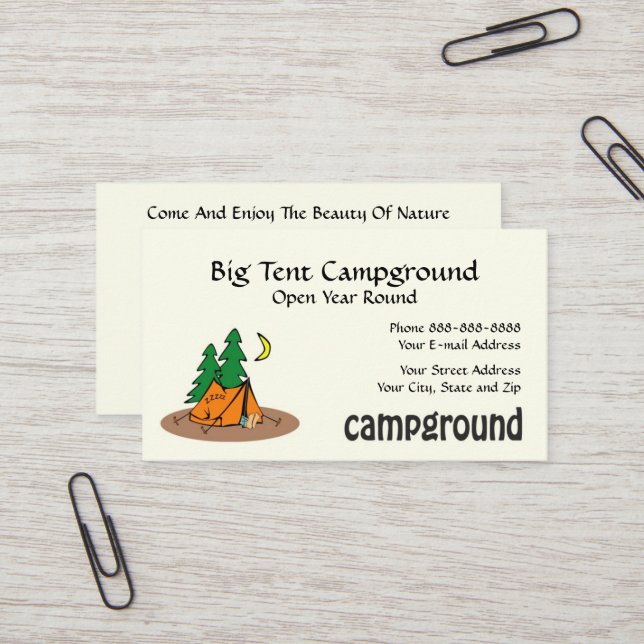 Campground Tent Outdoor Equipment Business Business Card (Front/Back In Situ)