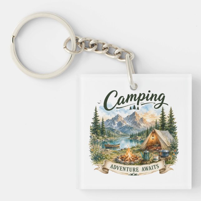 Camping Adventure Awaits Mountain Lake Wilderness  Key Ring (Front)