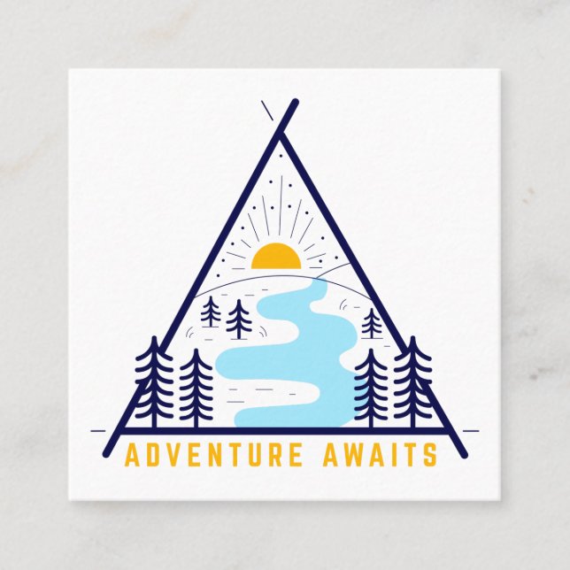 Camping adventure awaits square business card (Front)