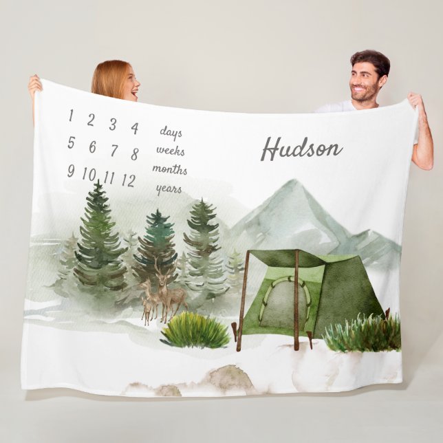 Camping Adventure Baby Milestone Fleece Blanket (In Situ)