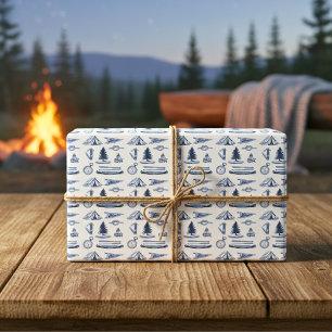 Camping Adventure Blue Hand-Drawn Wrapping Paper