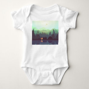 Camping Adventure Forest Mountain Illustration Baby Bodysuit