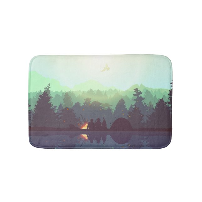 Camping Adventure Forest Mountain Illustration Bath Mat (Front)