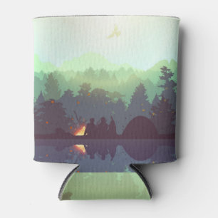 Camping Adventure Forest Mountain Illustration Can Cooler
