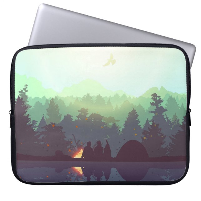 Camping Adventure Forest Mountain Illustration Laptop Sleeve (Front)