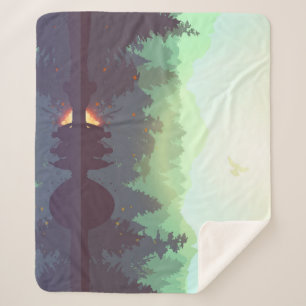 Camping Adventure Forest Mountain Illustration Sherpa Blanket