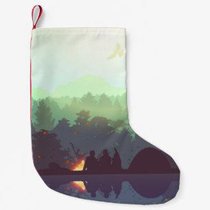 Camping Adventure Forest Mountain Illustration Small Christmas Stocking