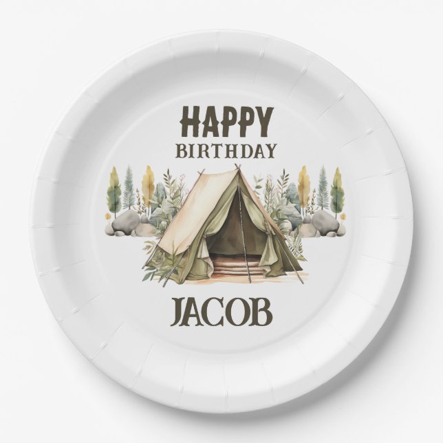 Camping Adventure Kids Birthday Party Paper Plate (Front)