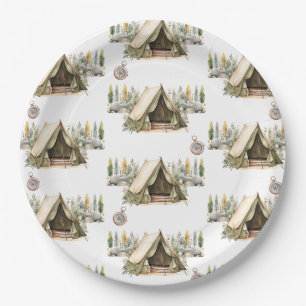 Camping Adventure Kids Birthday Party Pattern Paper Plate