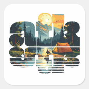 Camping afk square sticker