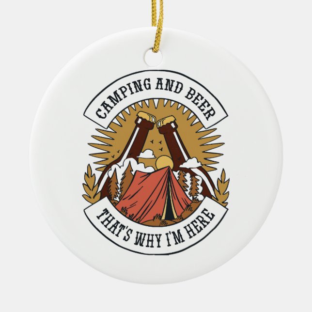 Camping and Beer Ceramic Ornament (Front)