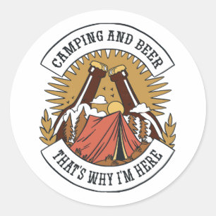 Camping and Beer Classic Round Sticker