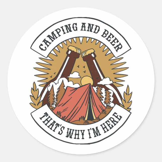 Camping and Beer Classic Round Sticker (Front)