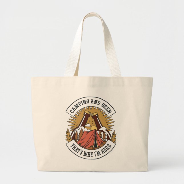 Camping and Beer Large Tote Bag (Front)