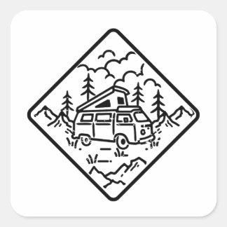 camping and trip illustration logo square sticker