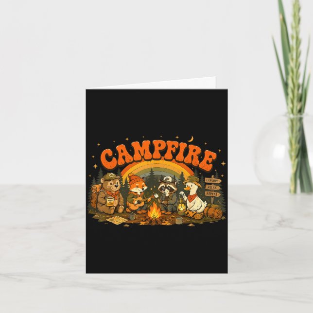 Camping animals campfire camper adventure outdoor card (Front)