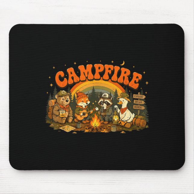Camping animals campfire camper adventure outdoor mouse pad (Front)