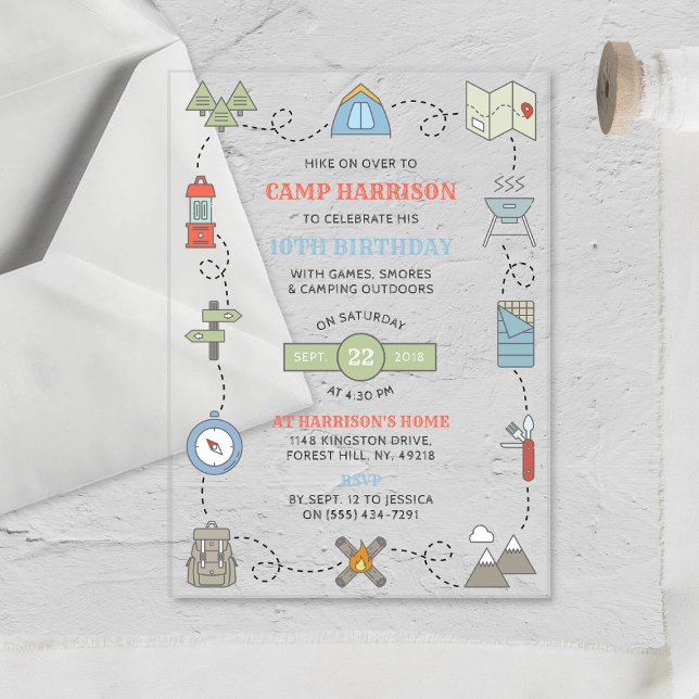 Camping Any Age Birthday Party Acrylic Invitations (Creator Uploaded)