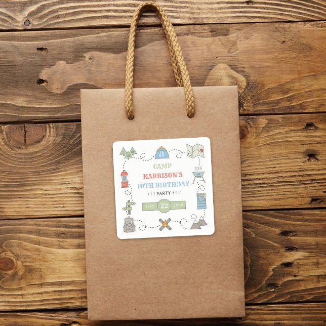 Camping Any Age Birthday Party Square Sticker (Creator Uploaded)