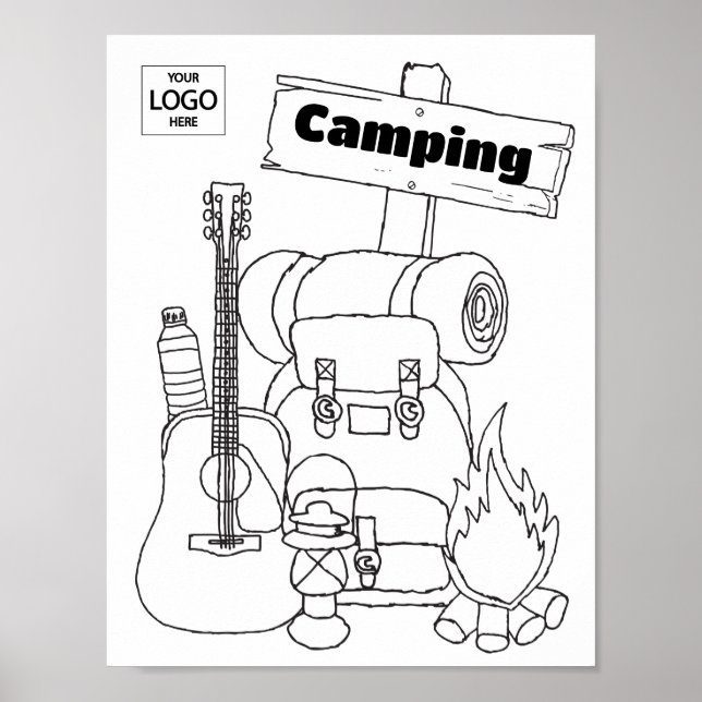 Camping Art Colouring Art Worksheet Activity Sheet Poster (Front)
