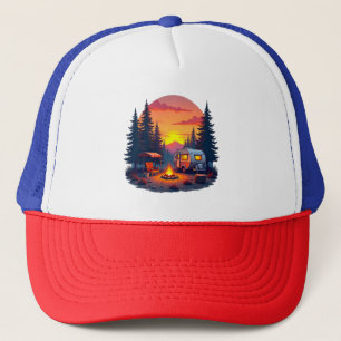 Camping at Sunset in the Wilderness of the Woods Trucker Hat
