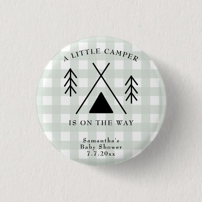Camping baby shower 3 cm round badge (Front)